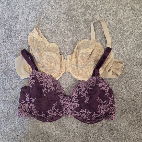 Wacoal Bra Size 38D Set of 2 Arabesque Embroidered Nude & Embrace Lace Purple - Picture 1 of 12
